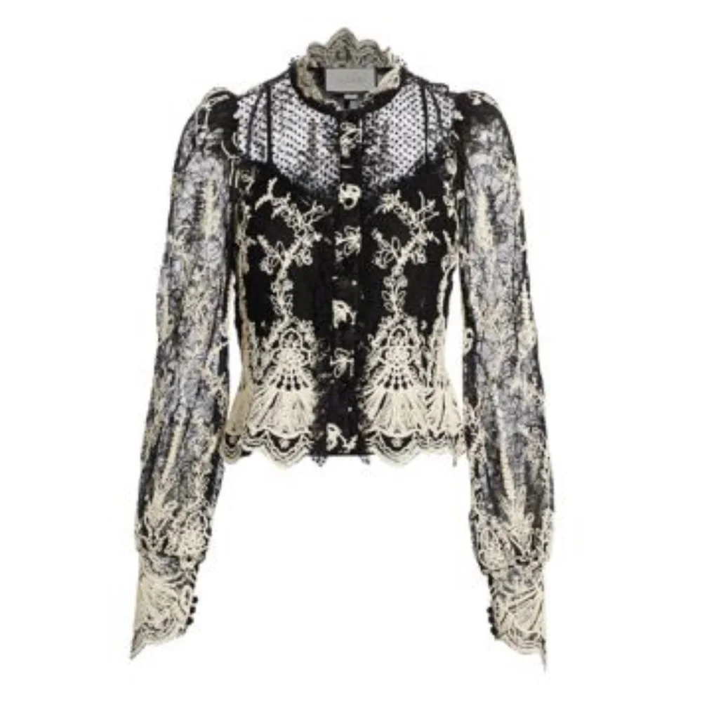 NWT Alexis Boda Embroidered Victorian Lace Puff Sleeve Top - Picture 2 of 10